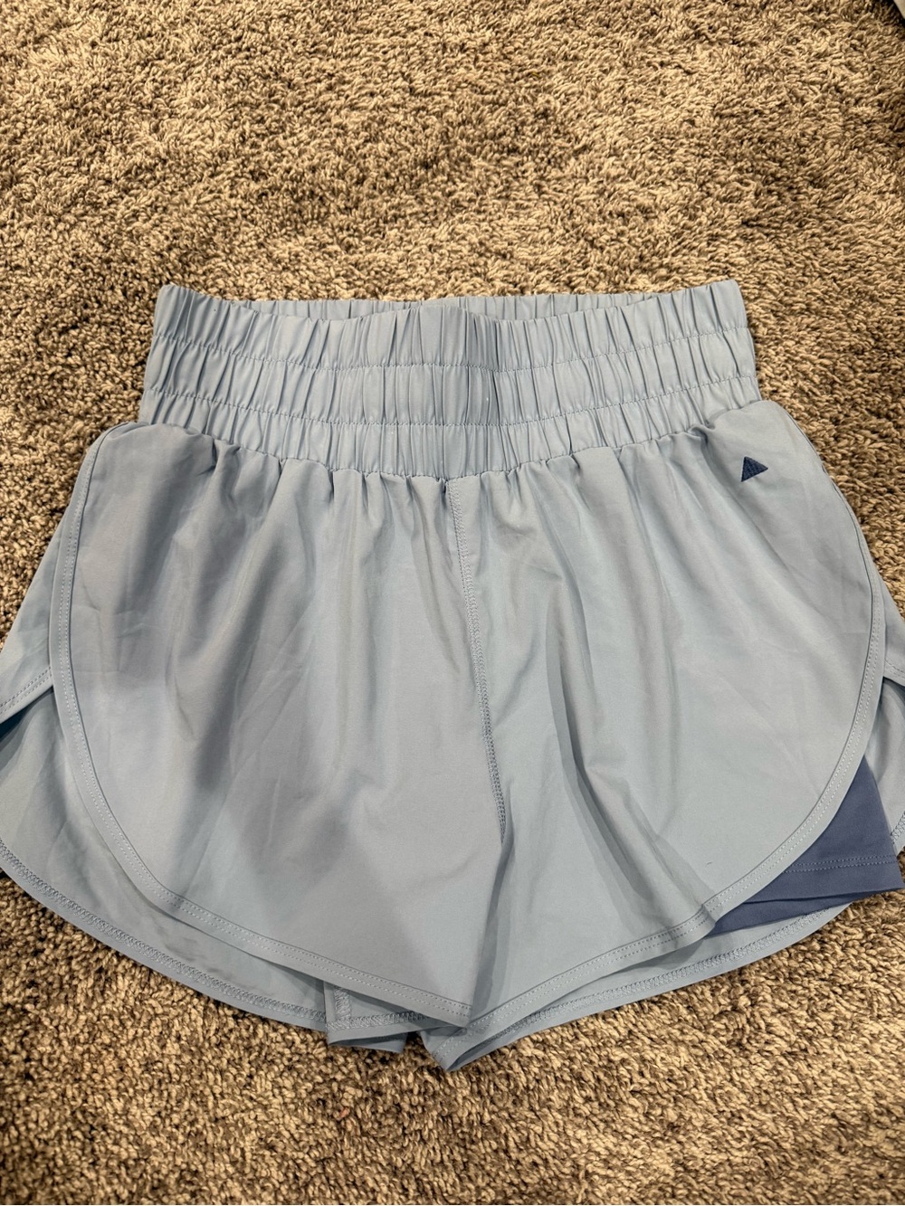 Women's Light Blue Athletic Shorts with Smocked Waistband